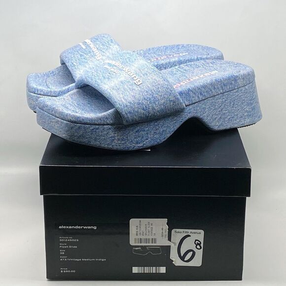 Alexander Wang Float Denim Print Leather Platform Sandals size 38 - Picture 10 of 11